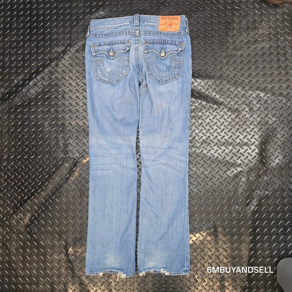 True‎ Religion Ricky Straight Leg Jeans Mens 34 Light Wash Distressed USA Y2K